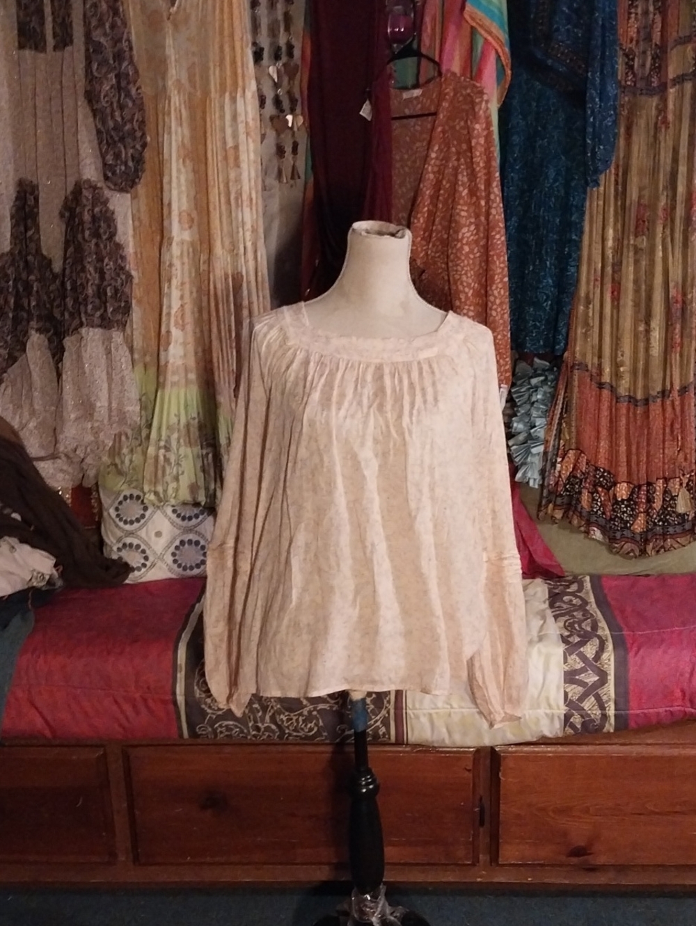 Laura Conrad Boho Peasant Top - Light Beige Women's Blouse